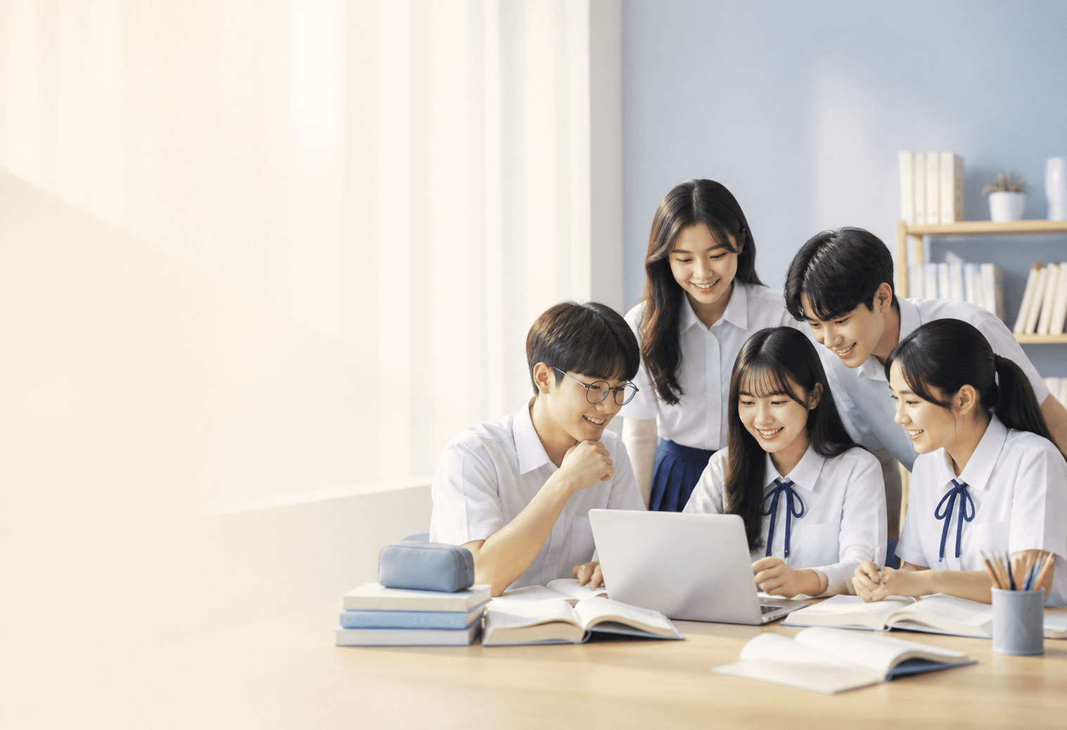 นักเรียนมัธยมปลายกำลังเรียนร่วมกันในห้องเรียน